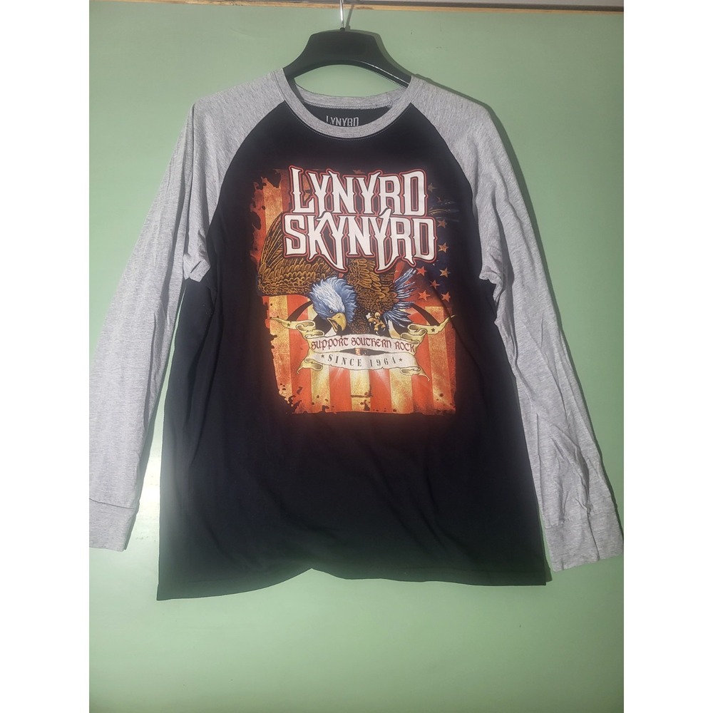 Lynyrd Skynyrd Baseball Tee Mens XL Black Gray Excellent Southern Rock Eagle